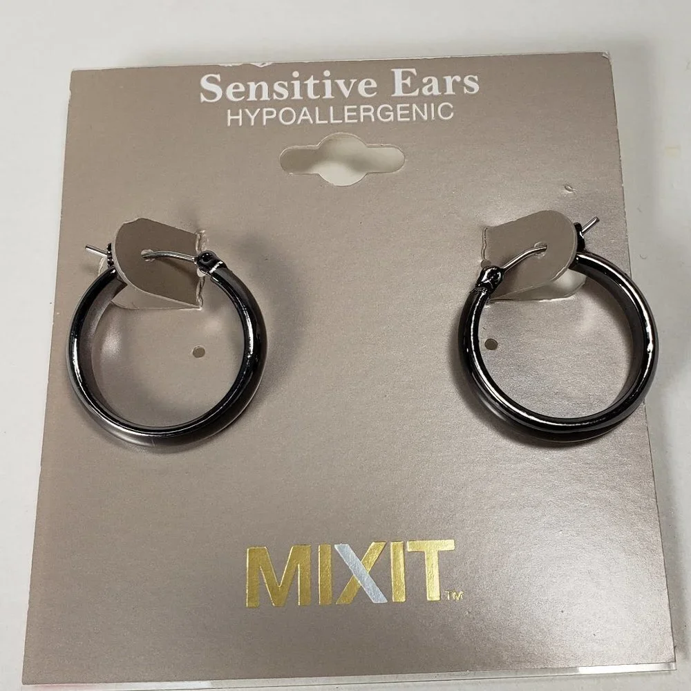 MIXIT Sensitive Ears Hypoallergenic Grey Hoop Earrings, Women's Fashion Jewelry